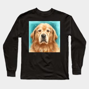 Painting of a Gorgeous Golden Retriever on Light Blue Background Long Sleeve T-Shirt